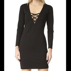 Revolve Amanda Uprichard Black Deep Lattice V Long Sleeve Mini Dress Medium